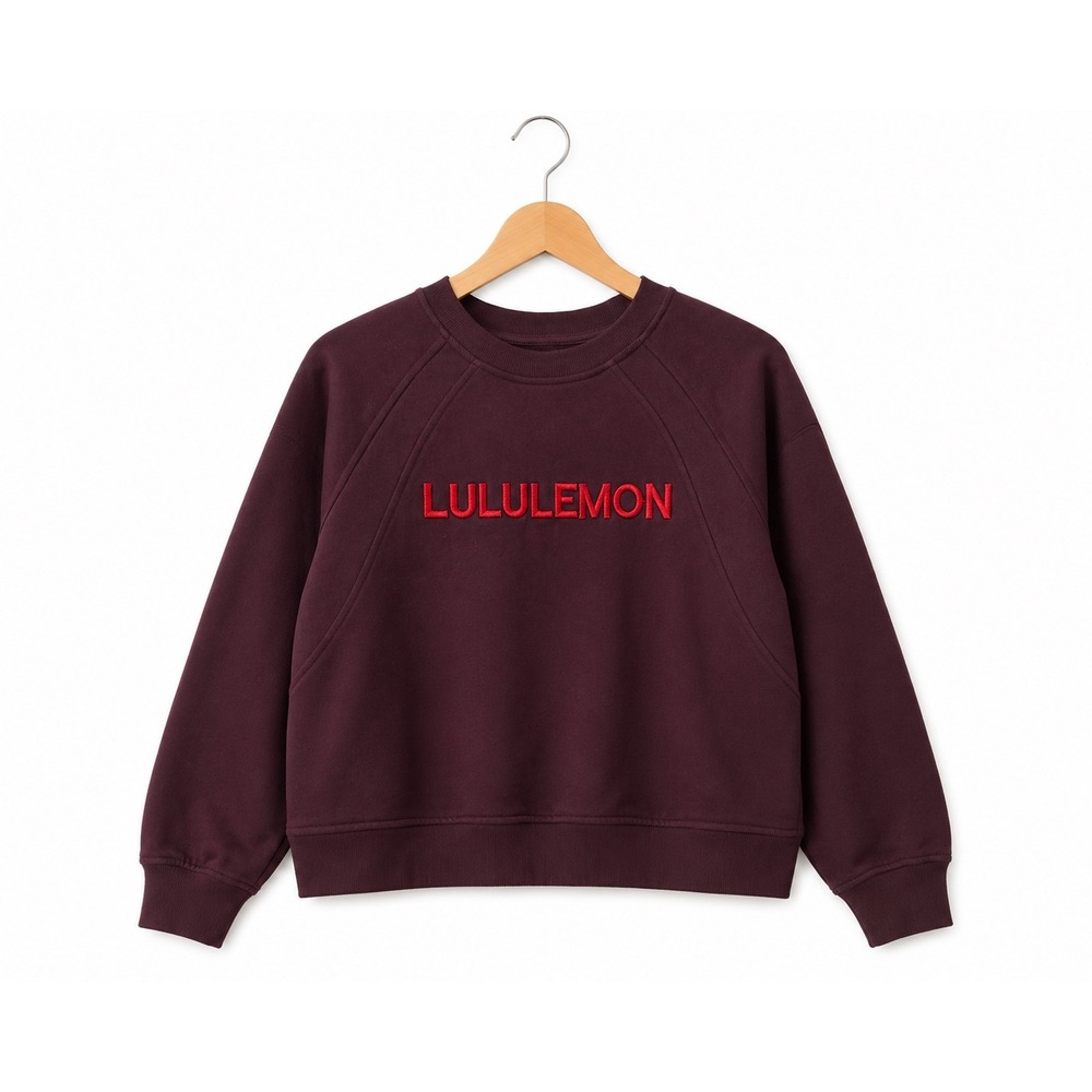 Lululemon Oversized Logo Crewneck Sweatshirt Burgundy Cropped Women's